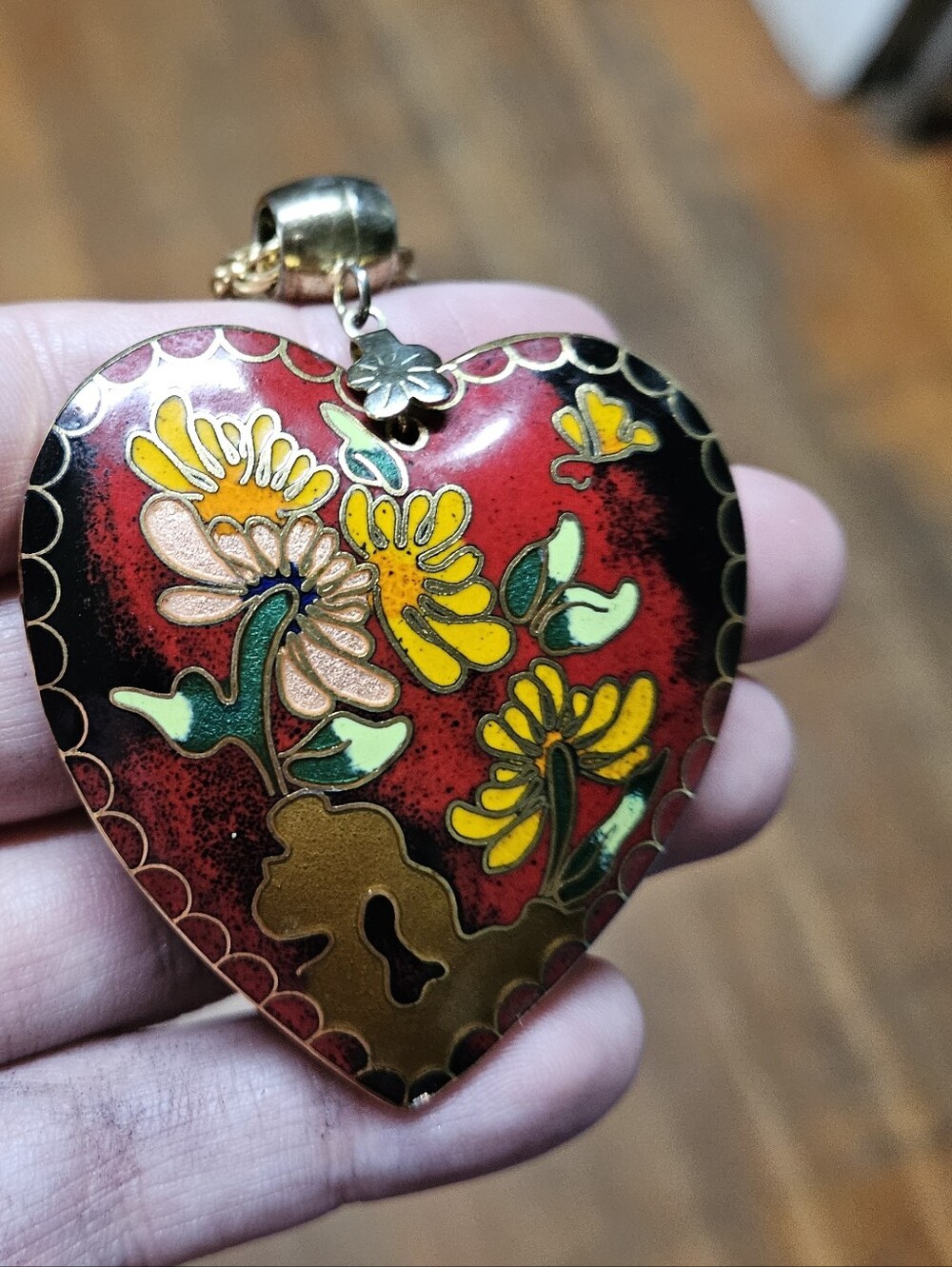 Puffy Heart Double sided Cloisonné Necklace